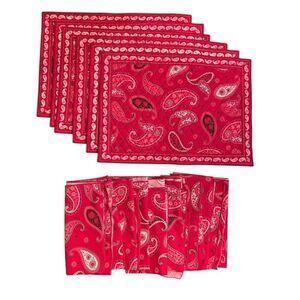Vera Bradley Mesa Red Set 6 Quilted Placemats and 9 Napkins Paisley Print